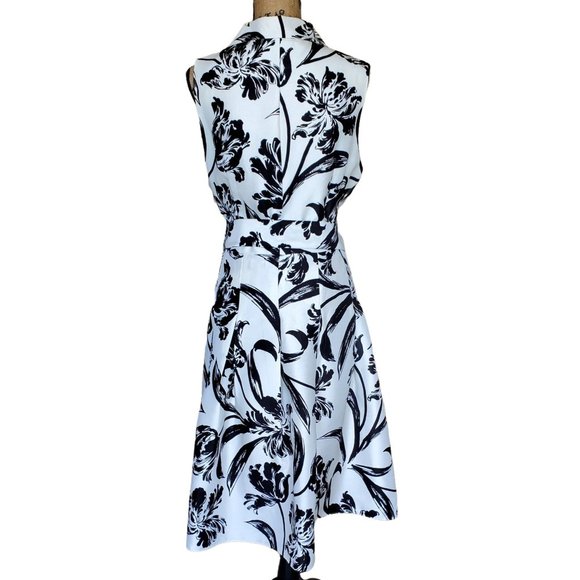 Jessica Howard Dress Sleeveless Fit & Flare Eggshell White Black Floral Sz 16 - Picture 2 of 8